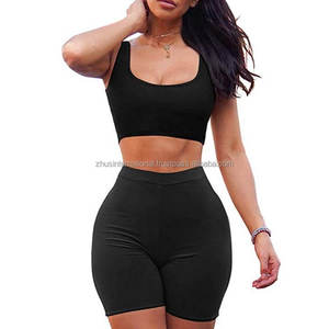 ชุดครอปท็อปและกางเกงขาสั้น2ชิ้นสำหรับผู้หญิง,บราเล่นกีฬาโยคะเลกกิ้งเอวสูงสั่งตัด - Product Image 2