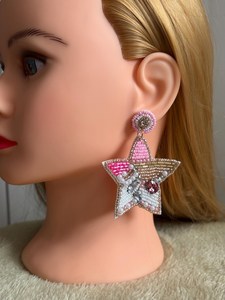 Handmade Colorful Flower Beaded Earrings with Oval Shape Polyester <b>Foundation</b> Fabric-Party Jewelry - Product Image 4