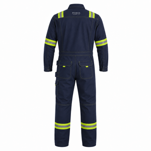 Navy Blue Lime Yellow Reflective Hi Visibility Industrial Work Coverall Heavy Duty Spandex <b>Waterproof</b> <b>Overall</b> Utility Pockets - Product Image 6