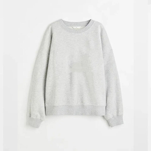 Women's Oversized Gray Cotton Sweatshirt <b>Drop</b>-Shoulder O-Neck Long Sleeve Solid Color Casual Pullover Autumn Wear - Product Image 2