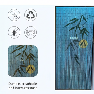 Dreamy Vertical Bamboo Blinds Blue Bamboo Leaf Pattern Bohemian Style Blackout Eco-Friendly Durable Bead Rope for Octagonal - Product Image 4