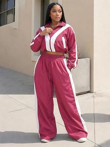 Chándal Deportivo para Mujer, Tallas Grandes, Rosa y Blanco, con Capucha, Manga Larga, Corte Holgado, con Bolsillos Laterales y Cierre con Cordón - Product Image 1