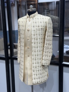 Luxury <b>Men's</b> Traditional Ivory Embroidered Indo Western Sherwani Set <b>Kurta</b> Pant Premium Wedding Diwali Groom Reception Outfit - Product Image 5