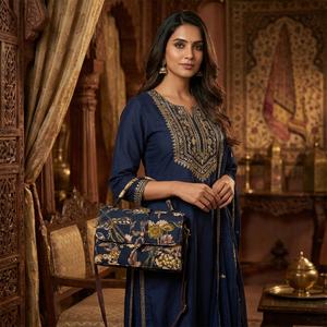 Dark Botanical Floral Cotton Fabric Durable Soft Waterproof Elegant Shoulder Crossbody Purse Quilted Vintage Ethnic Fashion - Product Image 2