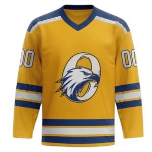 Conjunto de Camiseta y Pantalones Cortos de Hockey sobre Hielo Sublimados en Amarillo para Hombre, Cuello en V, Poliéster, Uniforme Deportivo Estampado, Ropa de Equipo para Entrenamiento y Partidos - Product Image 3