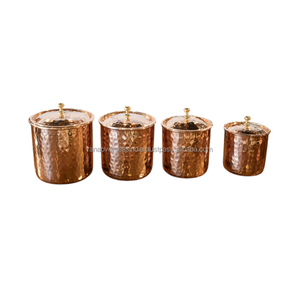 Boîte de conserve en cuivre pur à thème martelé élégant de 4 pièces pour le café, le sucre et le thé offerts dans divers modèles et tailles - Product Image 1