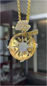 Collier Pendentif Boussole Étoile Polaire en Argent Sterling 925 Plaqué Or avec Diamants et Pendentif Lettre, Modèle Navire Guerrier - Product Image 3