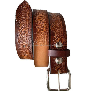 Cinturón de herramientas de cuero occidental tallado a mano con diseño de ciervo hecho a medida, con hebilla de latón niquelado - Product Image 5