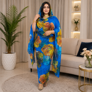 Toub imprimé numérique à motifs floraux |   Voile 100% coton non cousu, tissu africain pour femmes, vêtements traditionnels élégants ethniques et culturels - Product Image 2
