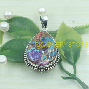 Grand pendentif en turquoise bleu cuivré en forme de larme, en argent sterling 925, bijoux faits à la main, collier vintage bohème, cadeau pour elle - Product Image 3