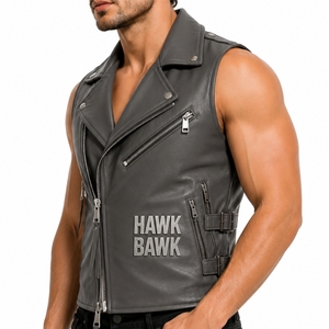 Chaleco de Cuero para Hombre, Estilo Motociclista, Personalizado, Informal, para Invierno, Diseño Cálido para Combinar con Otras Prendas, Múltiples Bolsillos con Cremallera - Product Image 3
