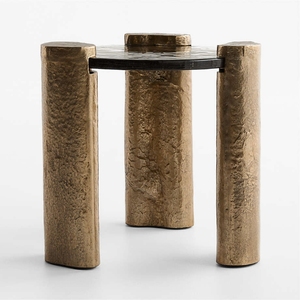 Table basse ronde minimaliste en bois, cadre en métal fait main, style mid-century modern, meubles de salon avec plateau en verre - Product Image 5
