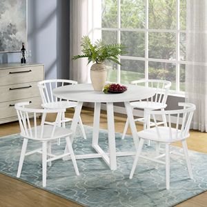 Set da Pranzo Edo 5 Pezzi: Tavolo a Cavalletto in Legno Bianco con 4 Sedie Windsor per la Tua Sala da Pranzo - Product Image 1