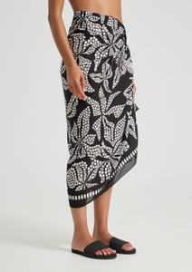 Falda maxi de mezcla de algodón con estampado geométrico y lazo lateral, ropa de playa para mujer - Product Image 2