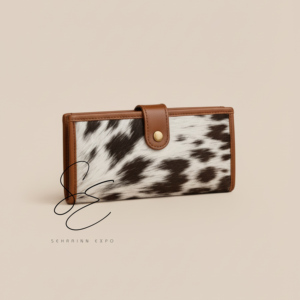 กระเป๋าสตางค์หนังแท้ลายขนสัตว์สุดหรูสำหรับผู้หญิง สไตล์วินเทจคาวเกิร์ล พร้อมสายรัดแบบกระดุม  รับผลิตตามแบบ OEM - Product Image 2