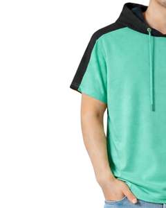 เสื้อฮู้ดแขนสั้นผู้ชายแบบสวมใส่สบาย ผ้าฝ้ายนุ่ม สีเขียวมิ้นท์ สีดำ สไตล์สตรีทแวร์ เหมาะสำหรับใส่ในฤดูร้อน - Product Image 3