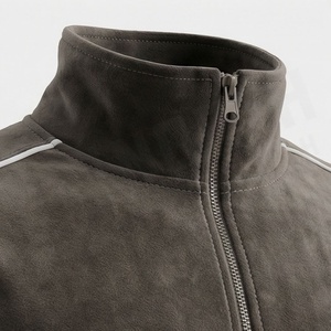 Men's Dark Gray <b>Velour</b> <b>Tracksuit</b> Full Zip Stand Collar Solid Color Casual Sportswear With Side Pockets Autumn Wear - Product Image 4