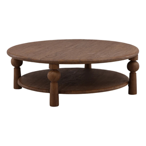 Mesa de Centro Redonda de Madera Maciza con Estante de Almacenamiento, Diseño Rústico para Sala de Estar - Product Image 6