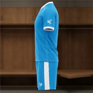MRI Made Blue V-Neck <b>Soccer</b> Jersey Short Set with Pegasus Print Moisture Wicking Polyester Men's Adult Sports Uniform All Season - Product Image 4