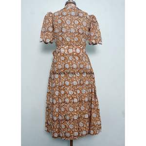 Robe en coton indien à imprimé floral, robe boutonnée, robe de chambre pour femme, robe décontractée, robe imprimée pour femme, manches courtes, longueur longue - Product Image 6