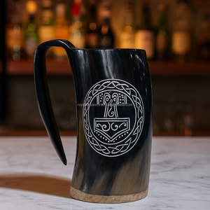 Chope à bière en bois de manguier PP classique faite à la main, motif d'arbre sculpté, vaisselle rustique écologique, artisans royaux MHK998 - Product Image 4