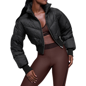 Custom Women's Cropped Puffer Jacket Lightweight Quilted Winter Jacket Rib Waist Puffer Coat Private <b>Label</b> OEM manufacturer - Product Image 5