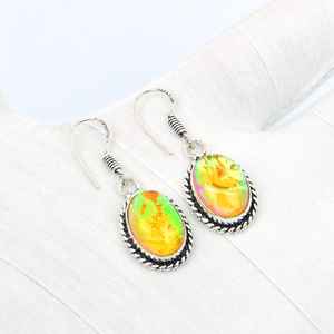 Triplet Fire Opal 925 Silver <b>Earrings</b> Handmade Boho Jewelry Statement Gift For Women <b>Men</b> - Product Image 1