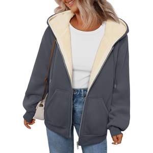 Abrigos de invierno de moda para mujer, sudaderas con capucha de manga larga con cremallera y forro polar, sudaderas para ropa de otoño - Product Image 1