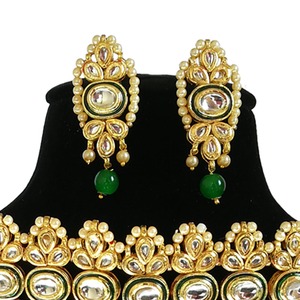 Indian Classic Women's Choker Wedding Engagement Anniversary Party Green Traditional Crystal Kundan Faux Pearl Alloy Gold <b>Gift</b> - Product Image 4