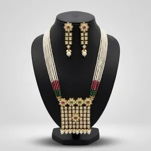 Heavy Indian <b>Bridal</b> Long Necklace <b>Set</b> Wholesale Kundan Polki Statement Wedding <b>Jewelry</b> Gold Plated for Women - Product Image 1