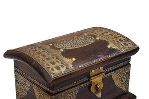 <b>Antique</b> Royal Wooden Jewelry <b>Box</b>, 6 inch — Decorative Keepsake Storage Organizer with Floral Brass Jali Work — Vintage Treasure - Product Image 3