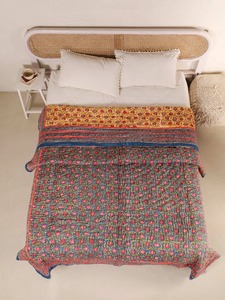 Edredón Bordado Bohemio con Patrón Floral Azul, Hecho a Mano en Algodón, Juego de Ropa de Cama para Decoración del Hogar para Todas las Temporadas - Product Image 4