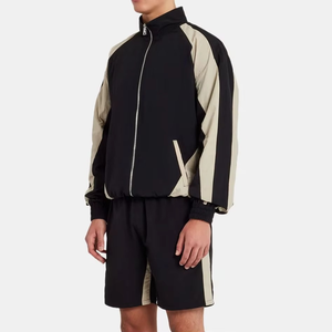 Ensemble de survêtement pour homme avec blocs de couleur, veste zippée à manches longues et short, style sportif, matière respirante en polyester et nylon - Product Image 2