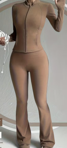 Women Casual Solid <b>Yoga</b> <b>Leggings</b> Set High-Waisted Spandex Long Sleeve Zip-Up Athletic Jacket Full-Length Pants Quick-Dry Stretch - Product Image 5