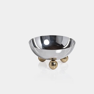 Stainless Steel Serving Bowl Polished Metal Dessert Bowl with Gold Ball <b>Feet</b> <b>for</b> Dining <b>Table</b> Party - Product Image 1