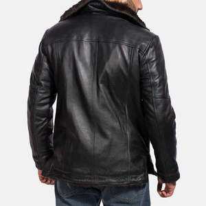 Veste de moto en cuir véritable pour homme avec doublure en fourrure, fermeture éclair, coupe classique, coupe-vent pour l'hiver, style motard - Product Image 2