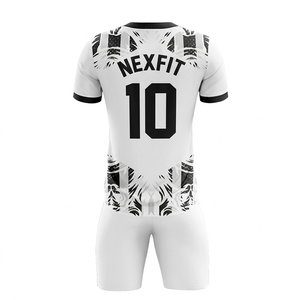 Ensemble short et maillot de football blanc pour homme, imprimé par transfert thermique personnalisé, écologique, col en V, 100 % polyester, respirant, vêtements de sport - Product Image 2