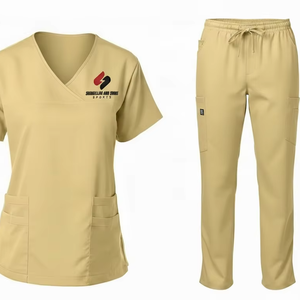 Ensemble d'uniformes médicaux professionnels pour hommes et femmes, vêtements de travail pour infirmières d'hôpital, col en V, manches courtes, respirant, jersey 100% coton - Product Image 1