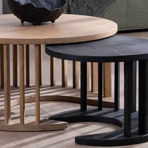 Vandana Golden Vision set of two round coffee tables in <b>sandblasted</b> brown and black mango wood - Product Image 5