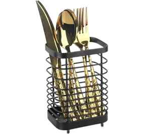 Gold Metal Cutlery Holder with Stand Modern Utensil Organizer Flatware Storage Cup <b>Kitchen</b> Countertop Holder for Dining <b>Table</b> - Product Image 3