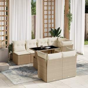 Sofa beige de jardin de rotin de PE réglé avec de la poudre-acier enduit et verre trempé - Product Image 1