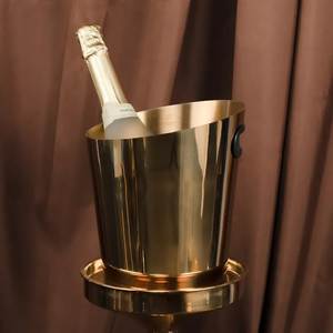 Cubo de Hielo de Metal Dorado de Lujo con Bandeja, Enfriador de Champán Redondo para el Hogar y Accesorios para Fiestas en Bares - Product Image 1