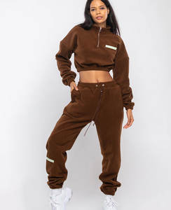 100% algodón orgánico tendencia nueva llegada personalizado Unisex polar cordón chándal mujeres Joggers Traje dos piezas conjuntos con capucha - Product Image 6