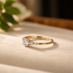 Bague de fiançailles classique en moissanite avec diamant rond brillant, cadeau de mariage, bague de promesse en or jaune vermeil 14K - Product Image 2