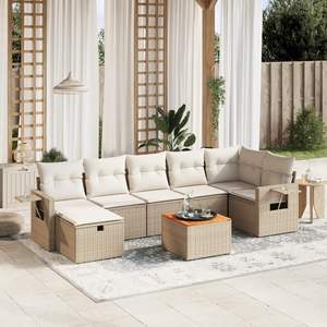 Ensemble de canapés de jardin beige avec coussins crème, 6 places, en rotin, mobilier d'extérieur avec rangement, design contemporain - Product Image 3