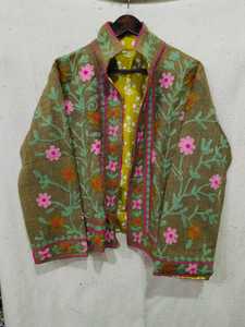 Chaqueta Suzani de Algodón con Bordado Floral a Mano, Cuello Alto, Manga Larga, Transpirable, para Primavera, Otoño e Invierno, para Mujer - Product Image 3
