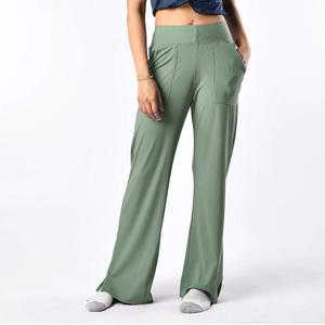 Mid Waist Flared Leg Yoga <b>Leggings</b> Full Length Four-Way Stretch Spandex/Polyester Breathable OEM Service Women's Plaid - Product Image 1