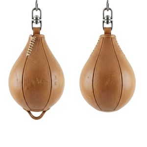 Ballon de frappe léger en cuir beige, haute élasticité, pour entraînement de boxe et de réflexes, idéal pour la pratique du fitness - Product Image 1