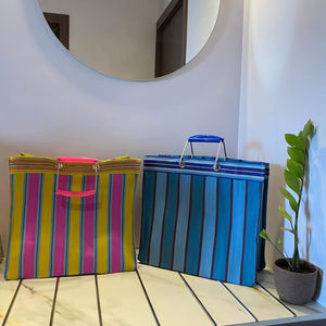 Bolsas de Compra Ecológicas Tejidas de PP a Rayas, Reutilizables, de Nailon, Polipropileno Reciclado, Hechas en India, Mini Bolsas Tejidas Sostenibles - Product Image 1