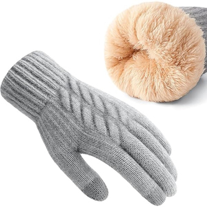 Fashion Women's Winter Fingerless <b>Gloves</b> Faux <b>Fur</b> Trim Warm Knitted Wrist Length Casual Thermal Cotton Spandex Touchscreen - Product Image 3